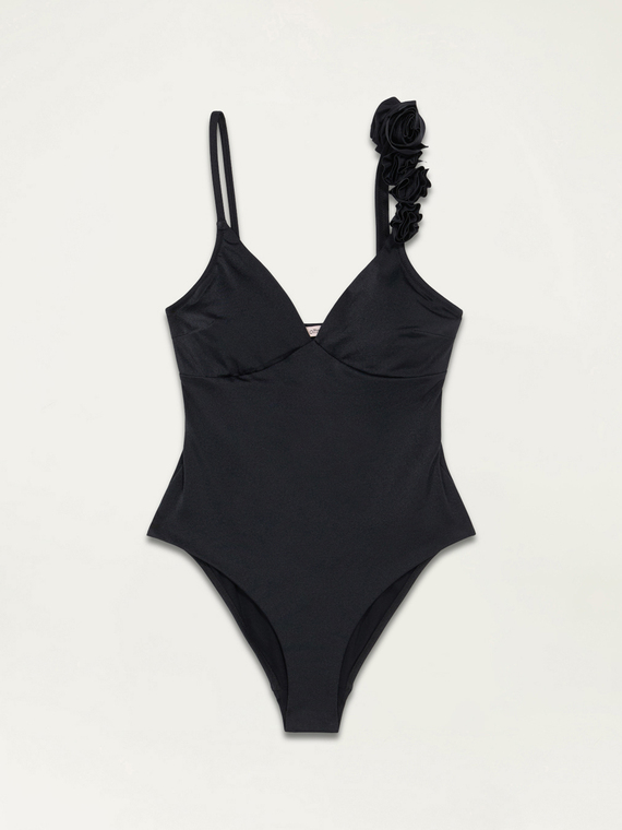 One-piece swimsuit with fabric roses