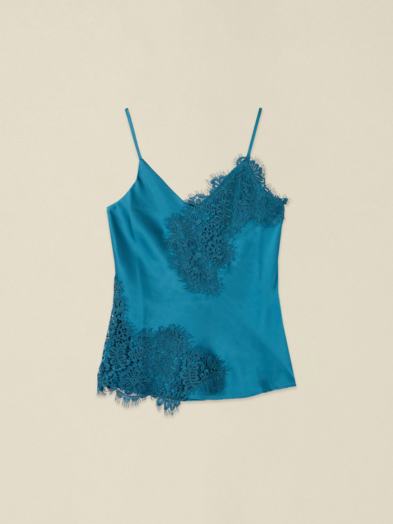 Top aus Satin und Spitze