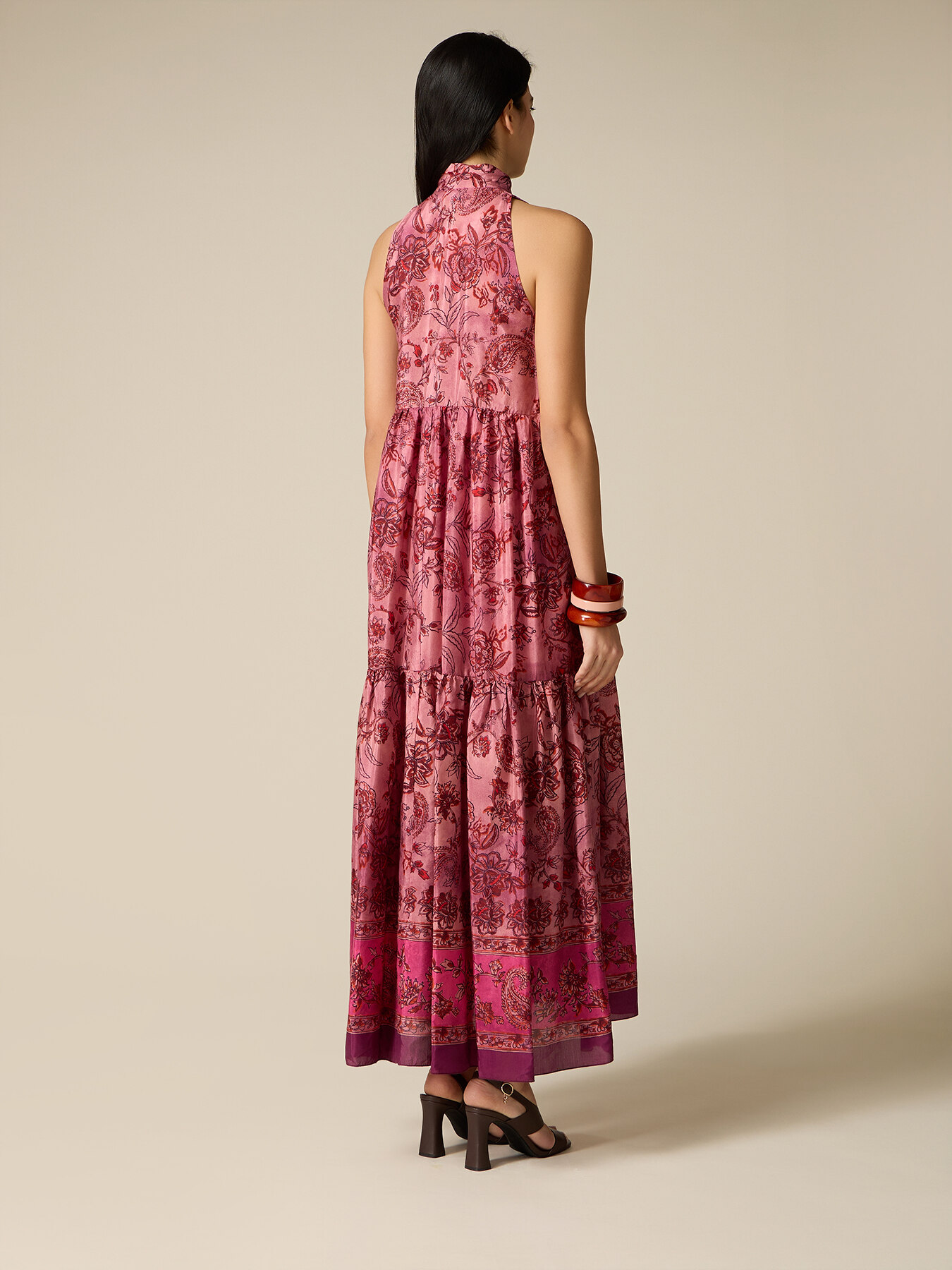 Long dress in patterned fabric with bow image number 1