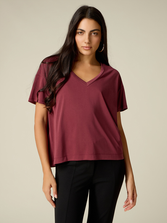 T-Shirt aus Modal-Mischgewebe mit V-Ausschnitt