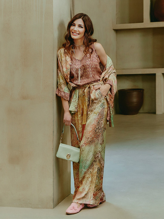 Palazzo-Hose aus gemustertem Satin