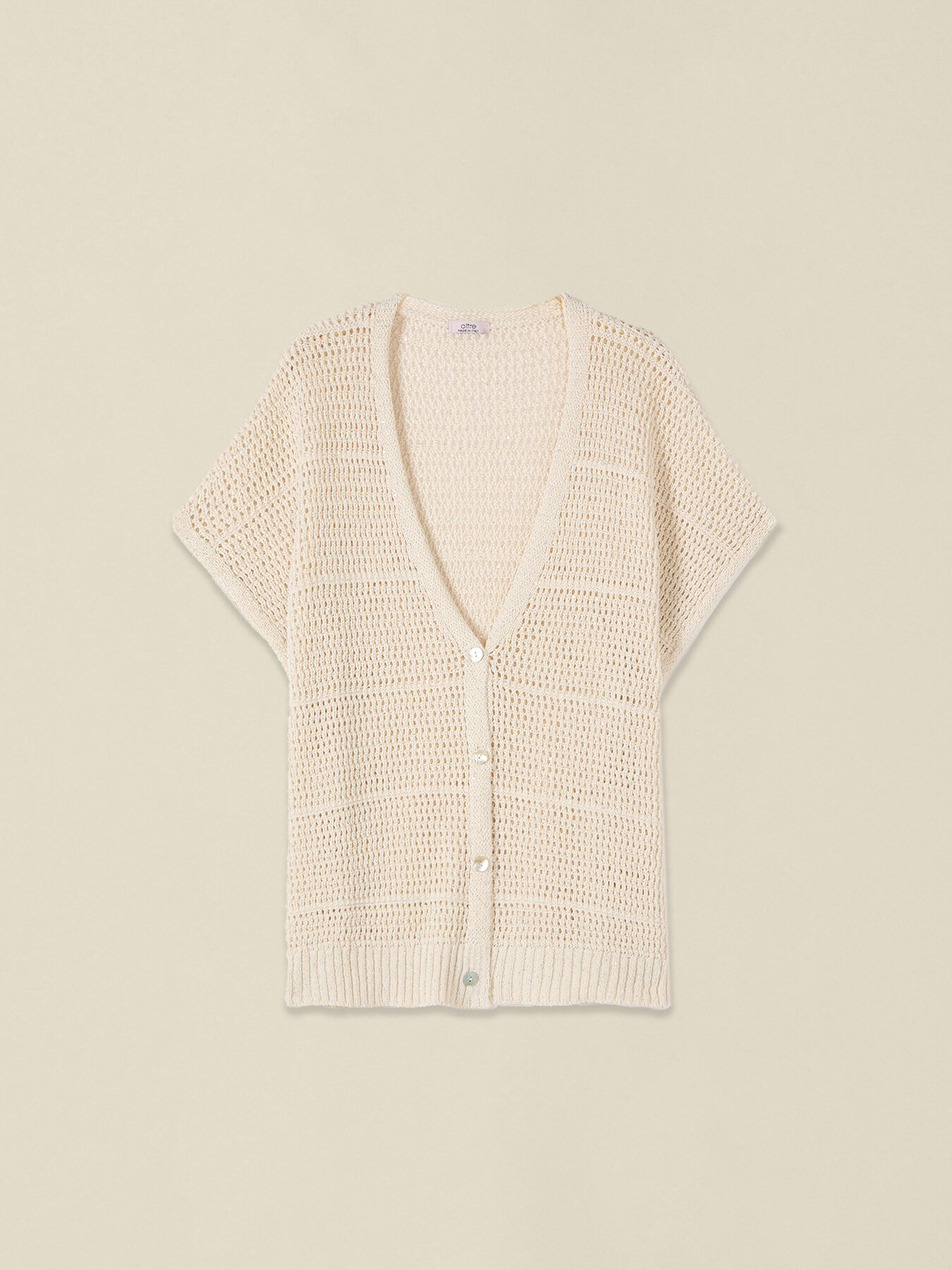 Kurzarm-Cardigan mit Lochmuster image number 3