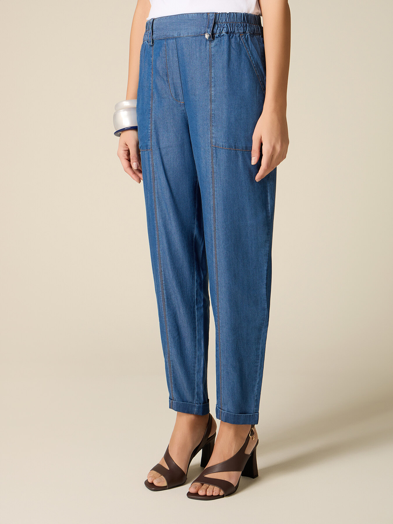 Joggers in tencel effetto denim image number 3