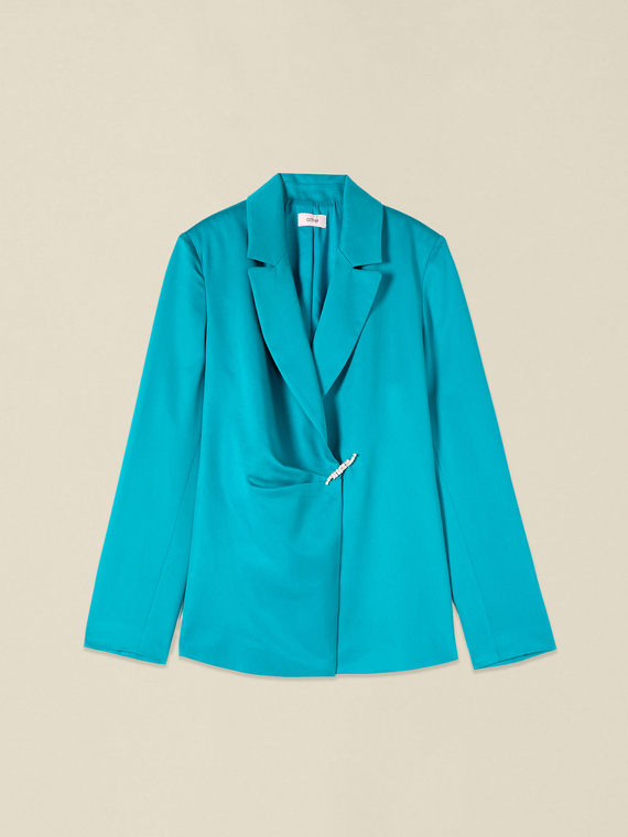 Lyocell blazer with jewel brooch