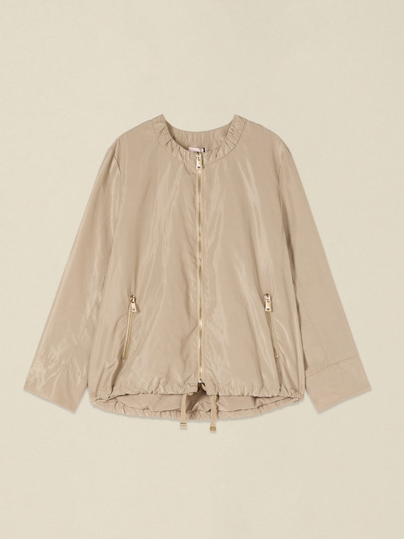 Nylon jacket with gathered collar