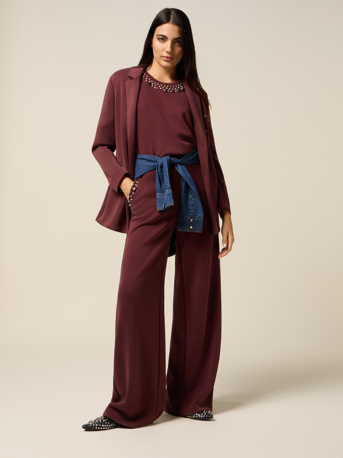 Palazzo pants in scuba fabric with welt pockets image number 0