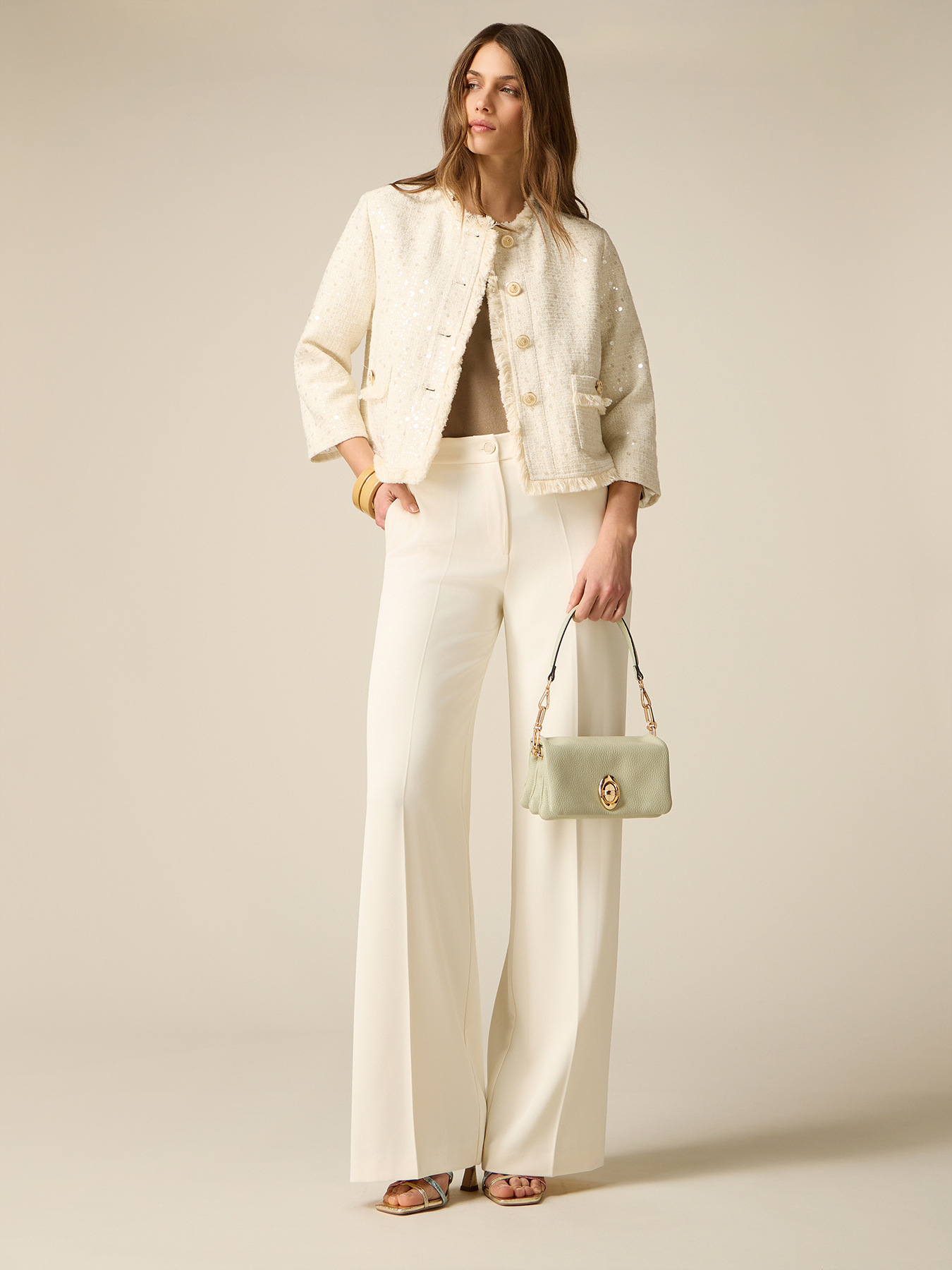 Wide-leg palazzo pants in crepe fabric image number 0