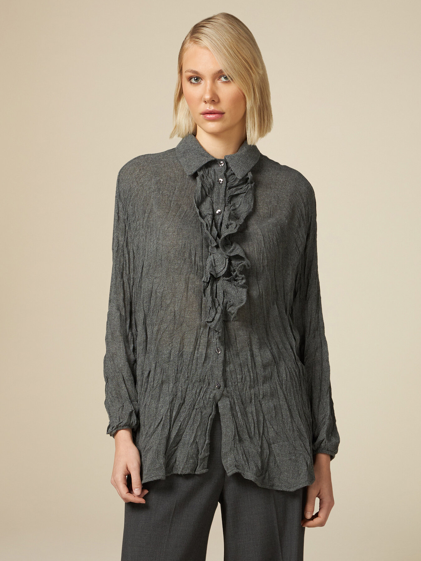 Camicia stropicciata in garza misto lana image number 0