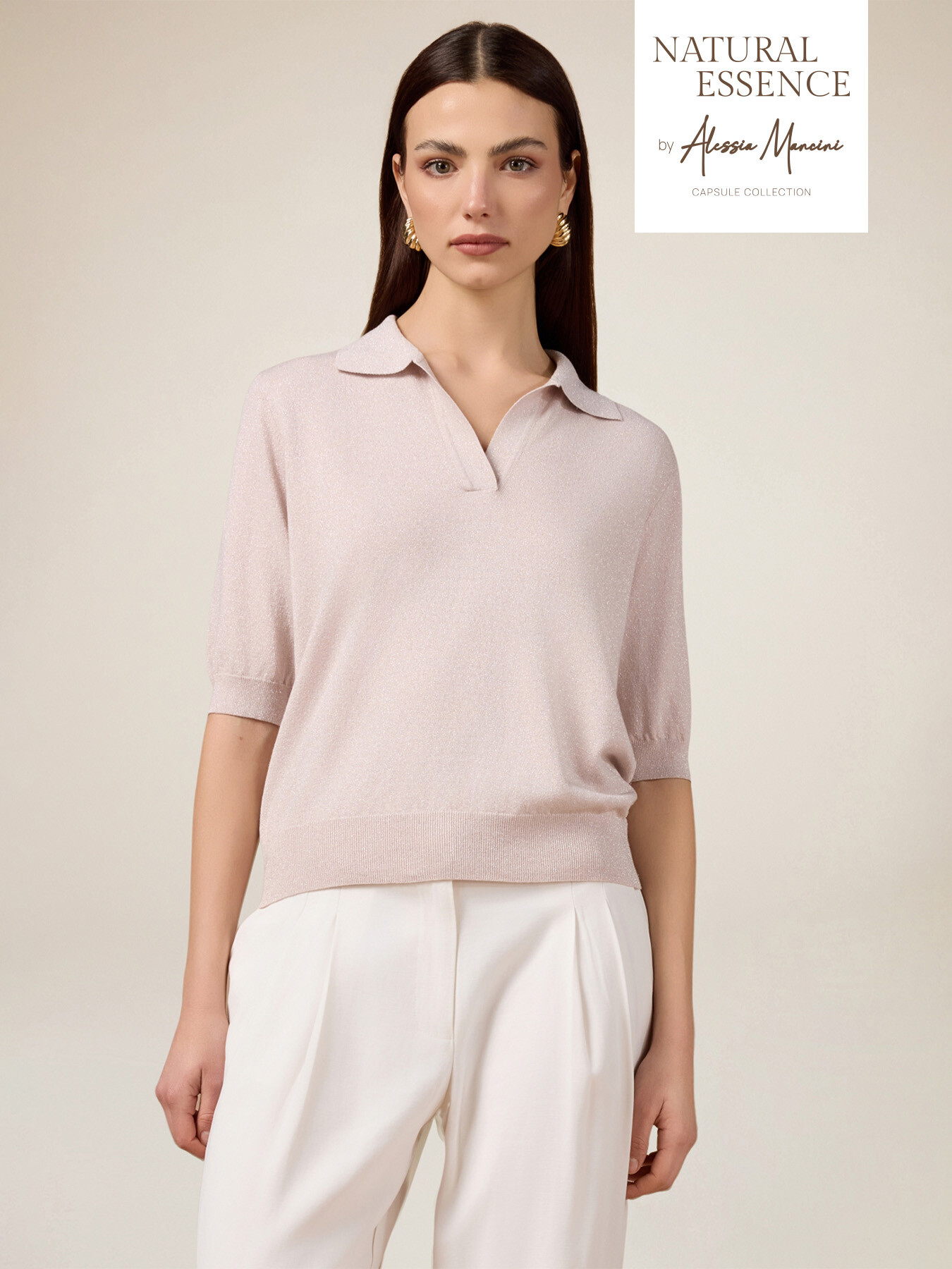 Lurex knit polo shirt image number 0