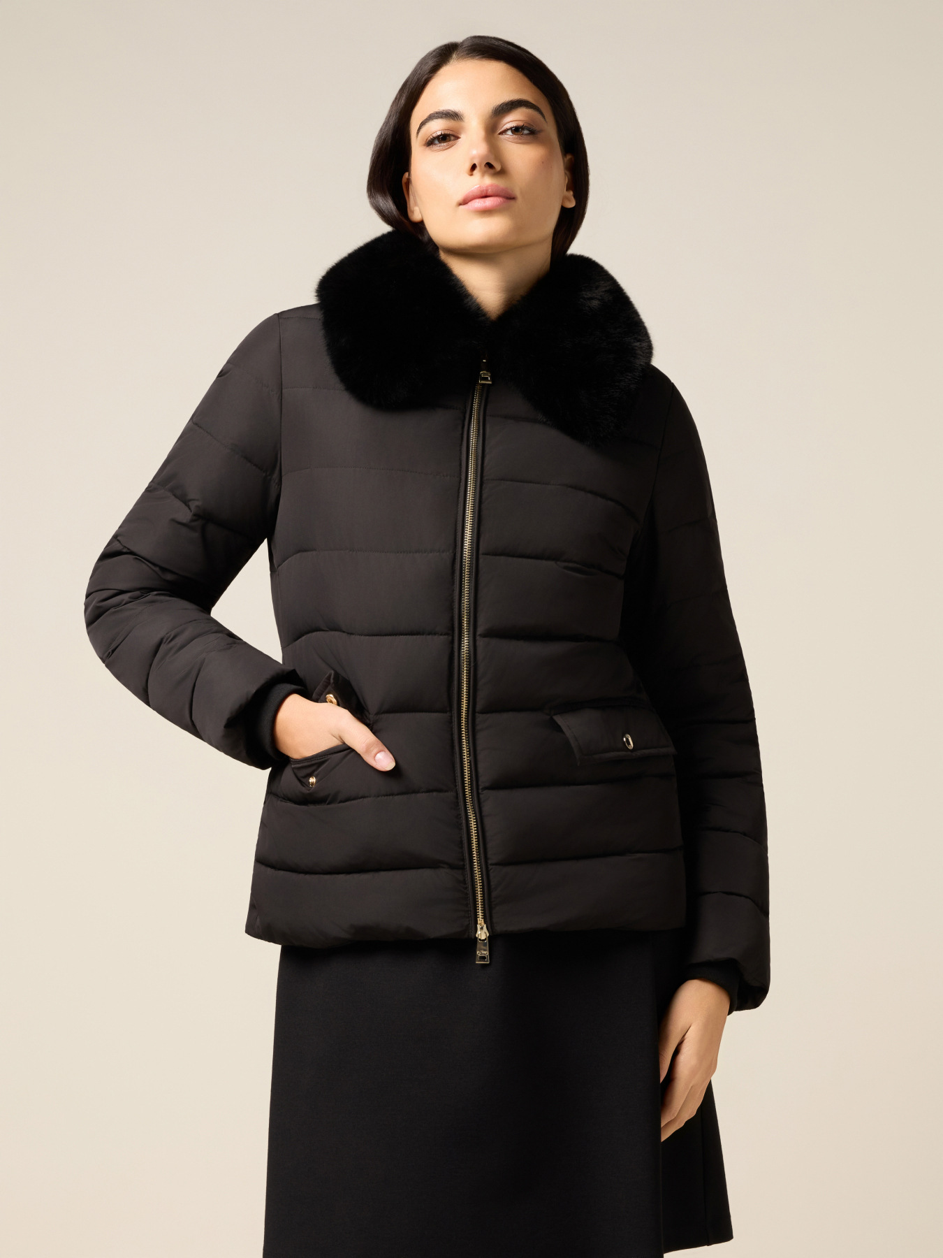 Down jacket with plush collar image number 0