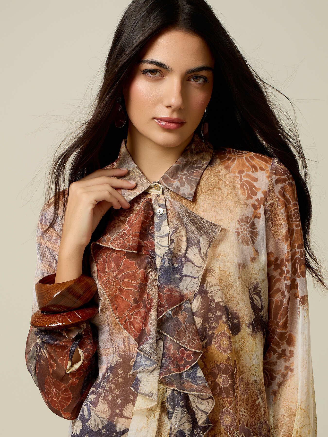 Floral print crepon blouse with ruffle image number 2