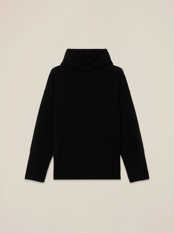 Pull &agrave; capuche en pure laine