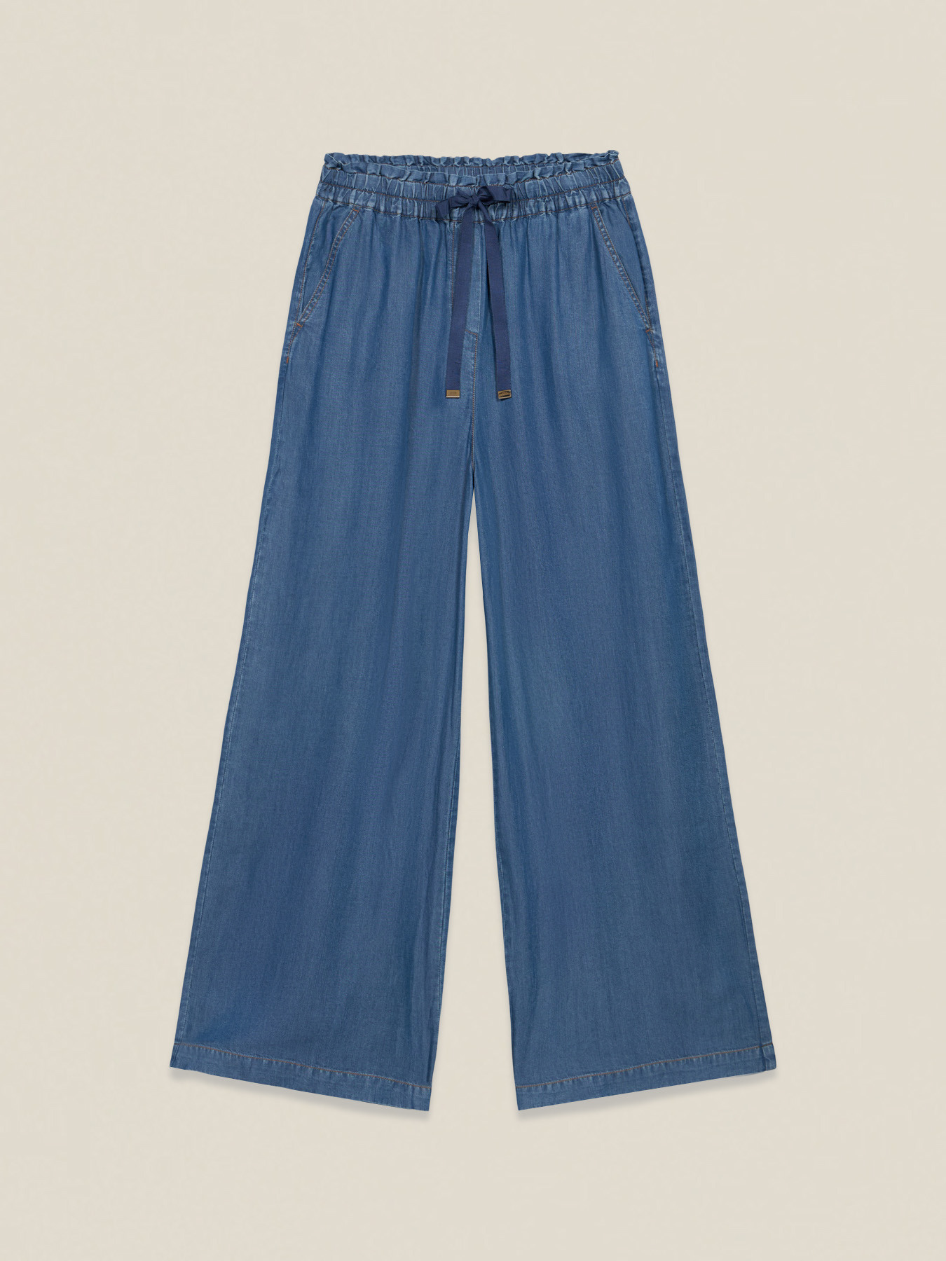 Pantalones palazzo de tencel efecto denim image number 4