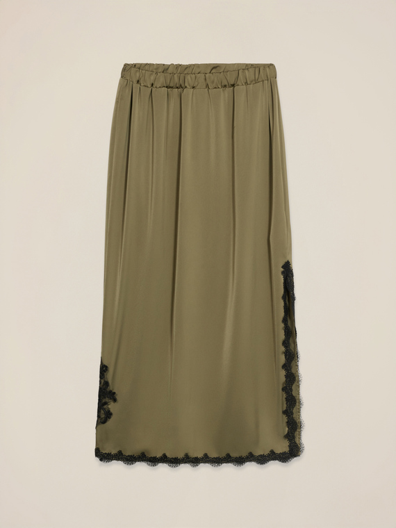 Midi pencil skirt in satin with lace