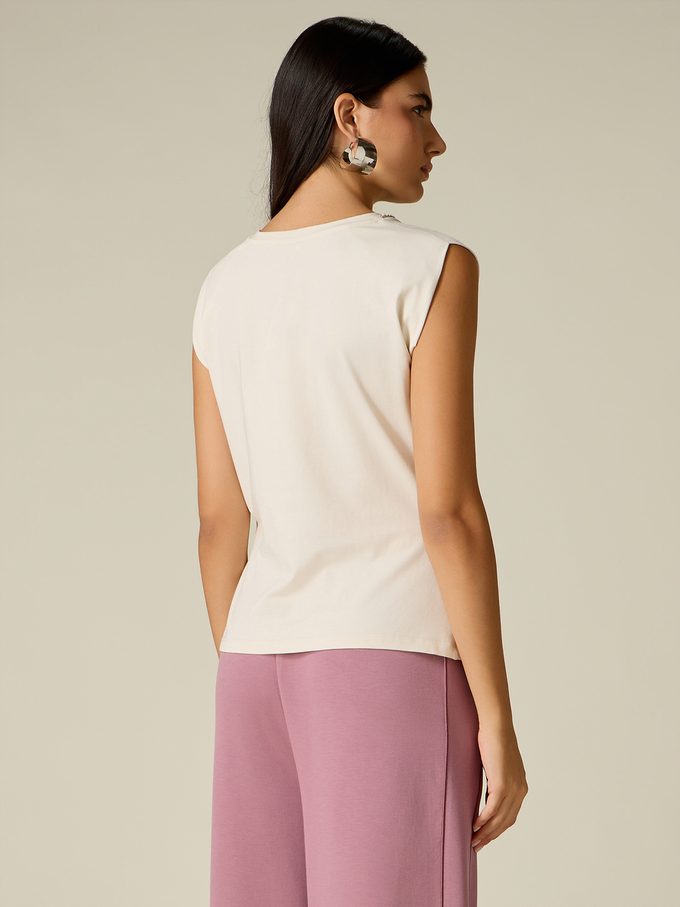 Top in jersey con ricamo gioiello image number 1