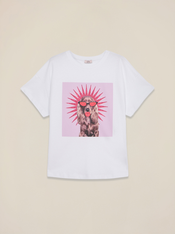Jersey-T-Shirt mit Druck und Applikationen