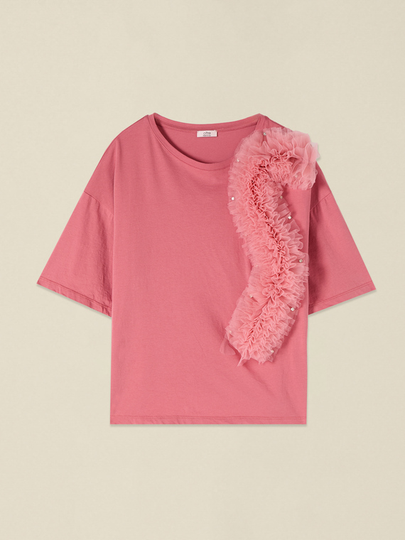 T-shirt con applicazione in tulle
