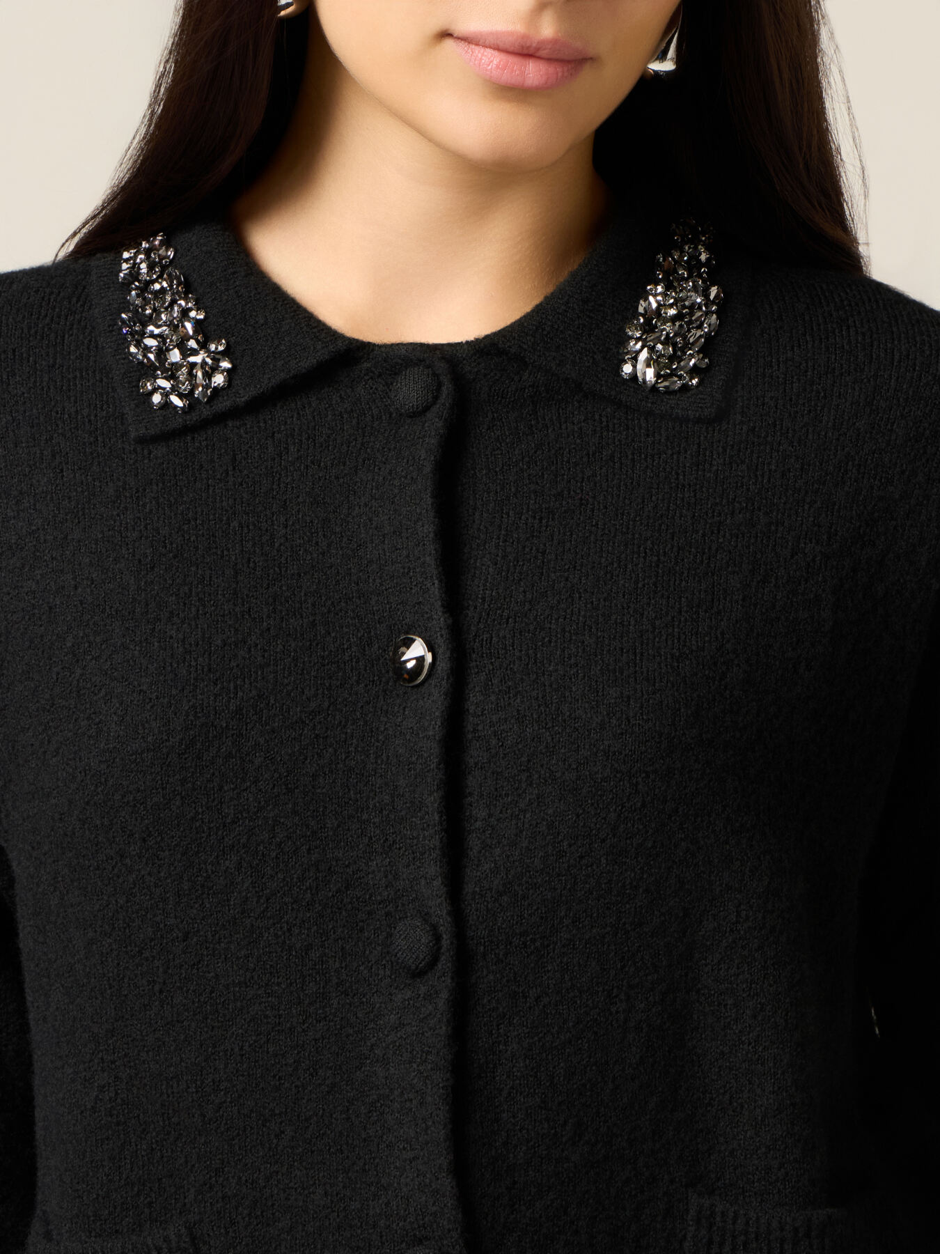 Mixed wool cardigan with stones image number 2