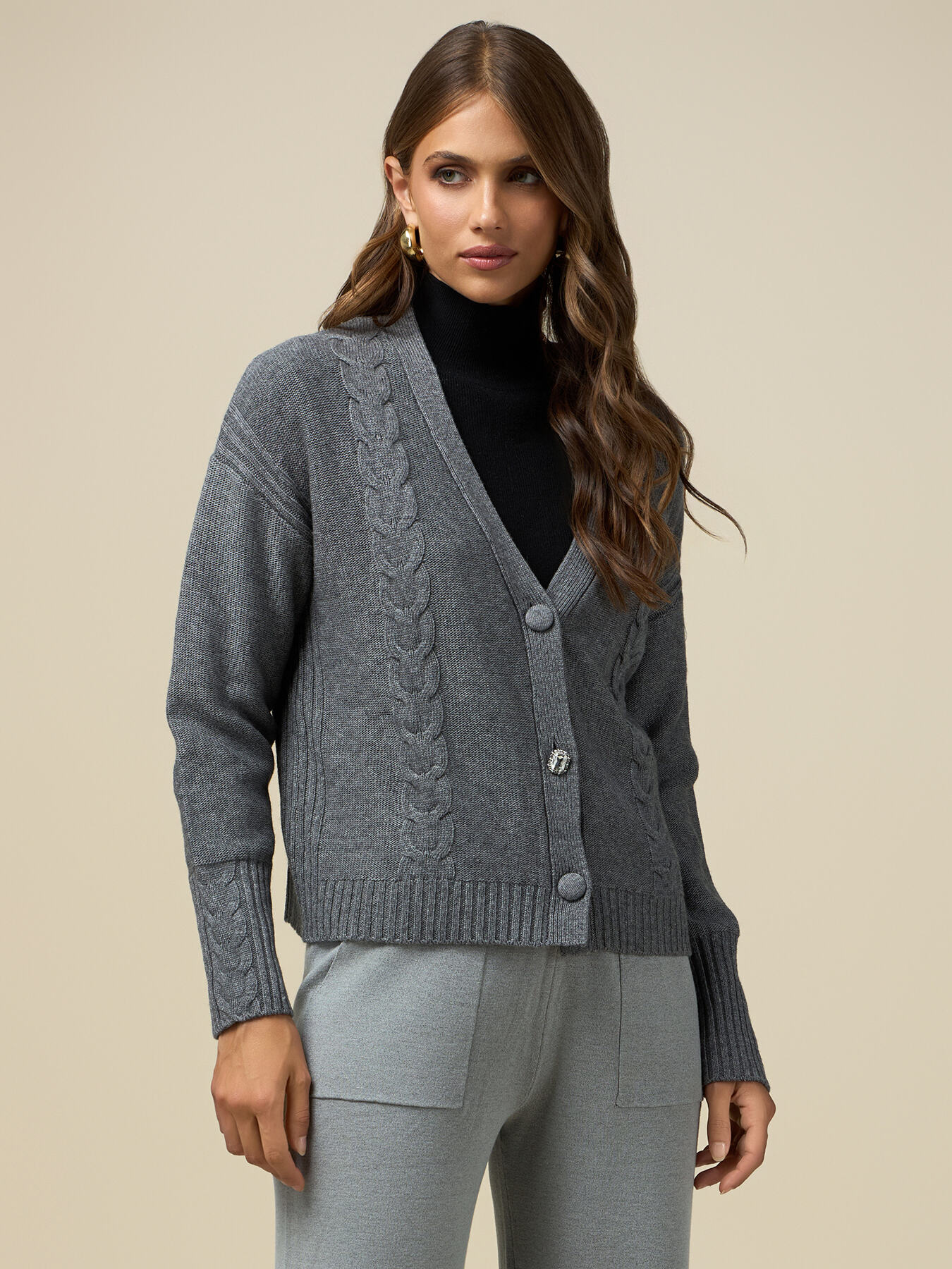 Wool blend cardigan with jewel button image number 0
