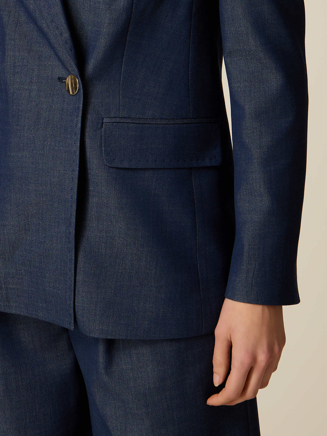 Blazer cu două r&acirc;nduri de nasturi cu efect denim image number 2