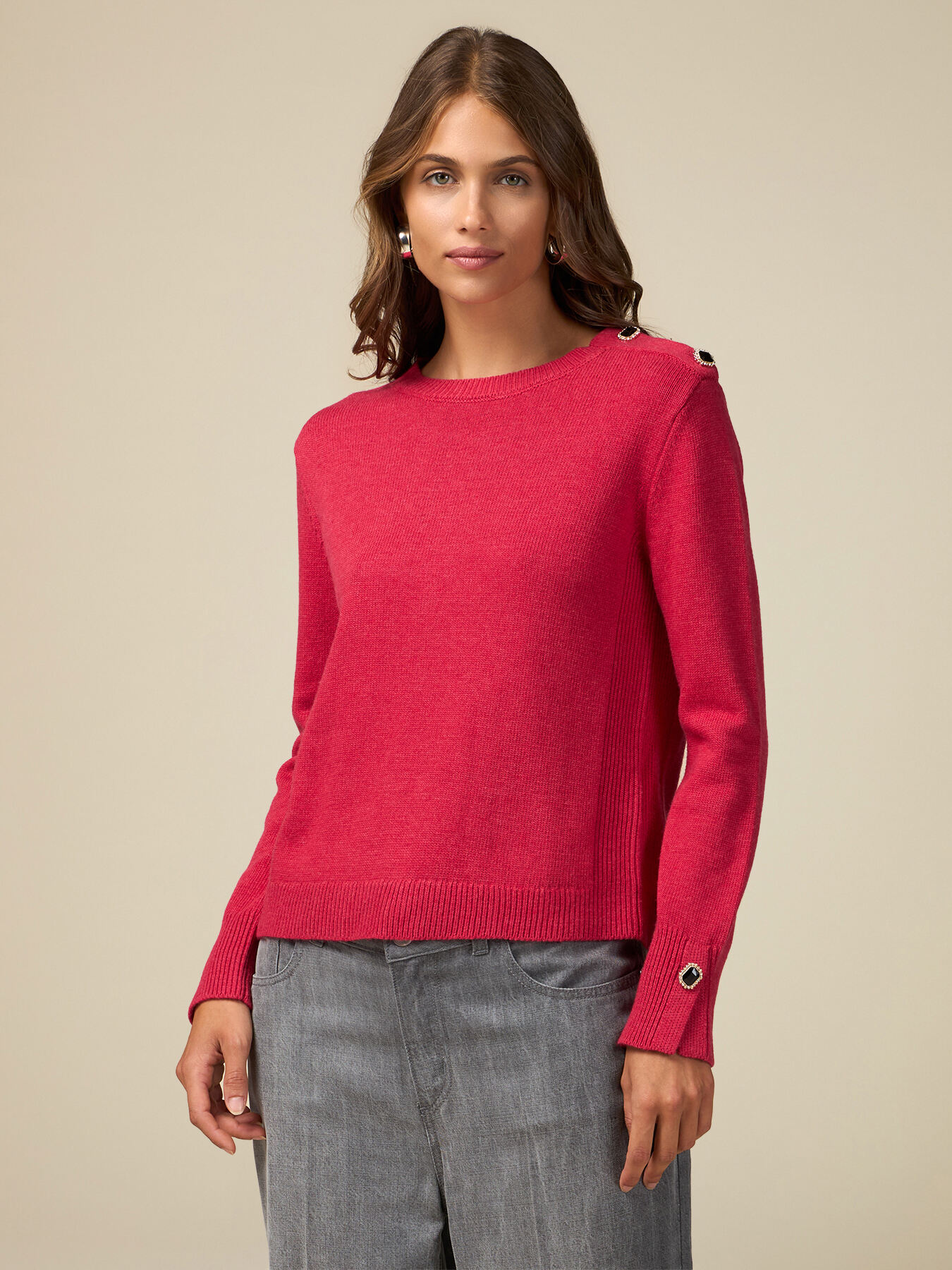 Pulover din amestec de cașmir cu nasturi bijuterie image number 0