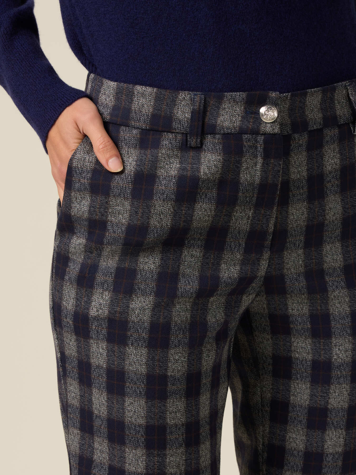 Straight-leg check flannel trousers image number 2