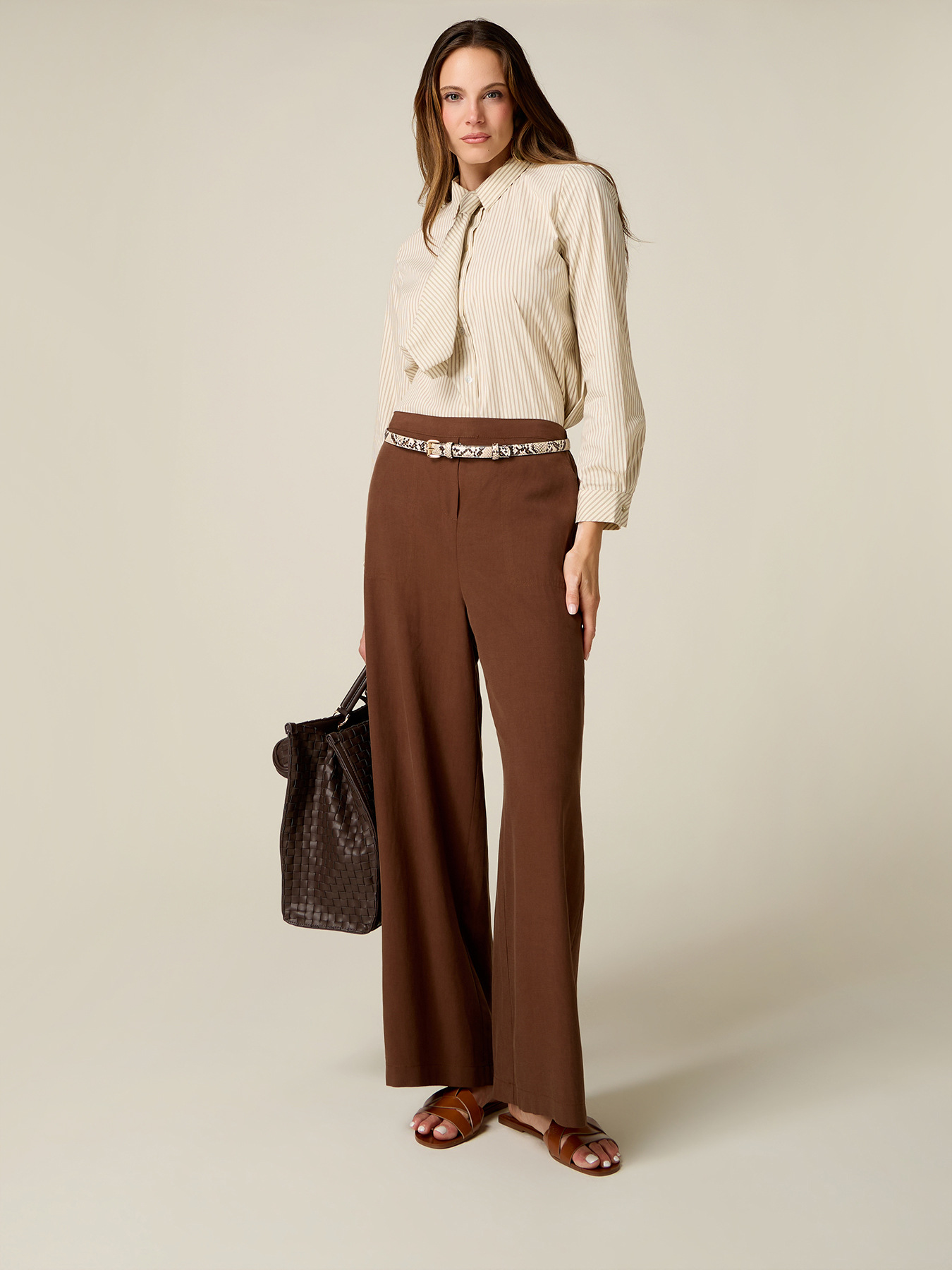 Wide-leg linen blend trousers image number 0