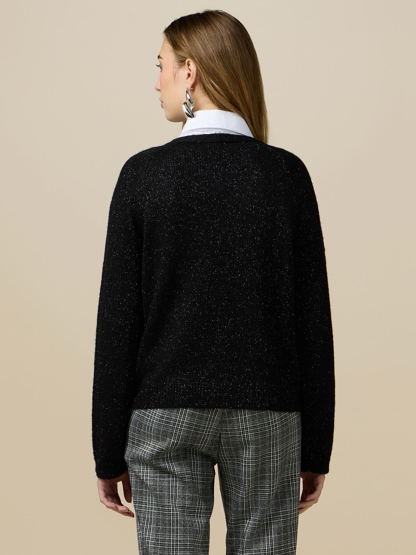 Cardigan din amestec de lurex și l&acirc;nă cu nasturi bijuterie image number 1