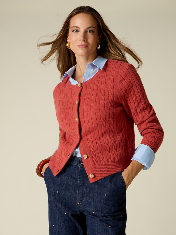 Strickjacke aus Woll-/Kaschmirmischung mit Zopfmuster