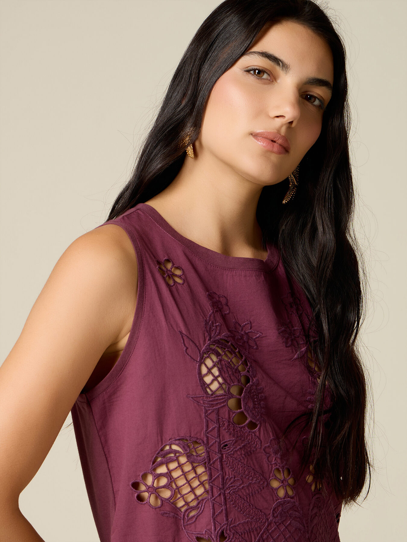 Cotton top with openwork embroidery image number 2