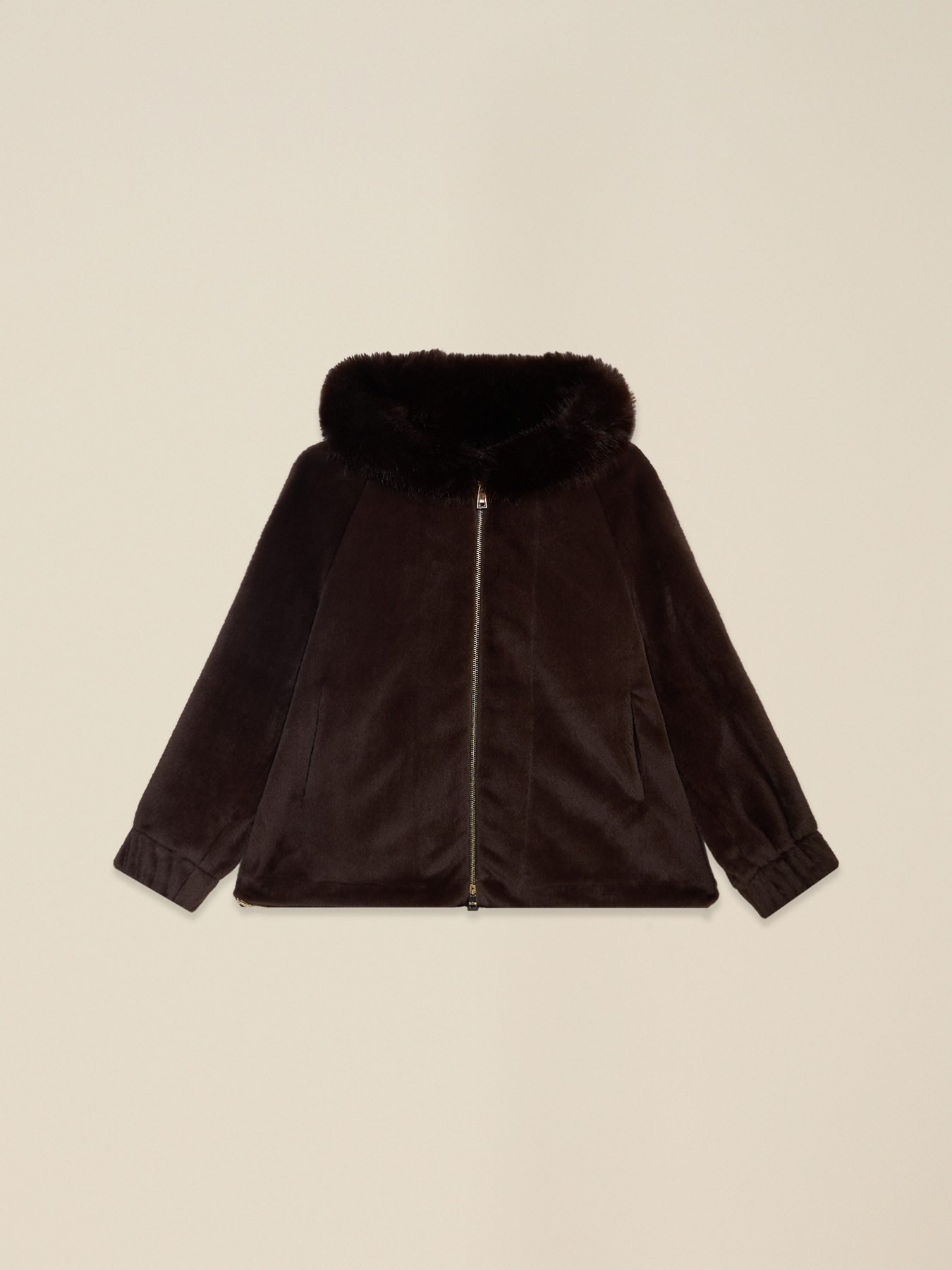 Short faux-fur effect jacket with hood image number 0