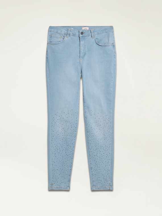 Jeans skinny eco-friendly stone bleached con borchiette