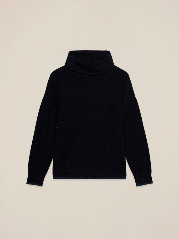 Pull &agrave; col roul&eacute; m&eacute;lange cachemire avec paillettes