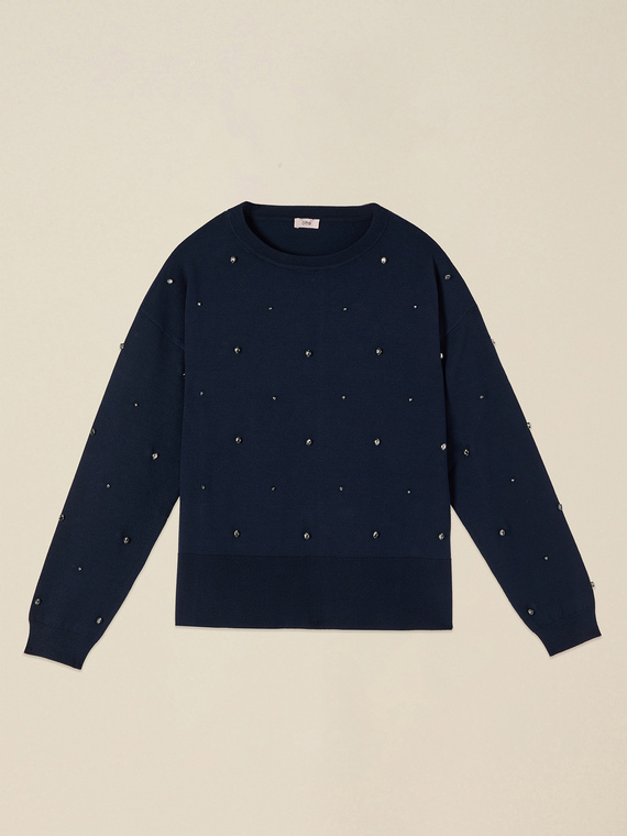 Strickpullover aus Viskosemischung mit Kristallen