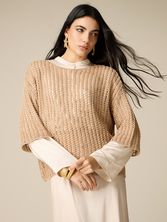 Strickpullover mit Lochmuster aus Baumwollmischung