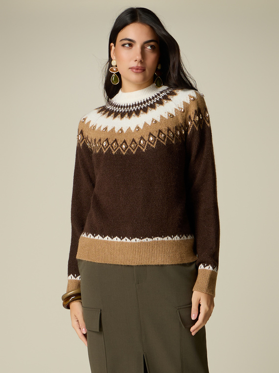 Strickpullover mit Jacquardmuster und Fassungen