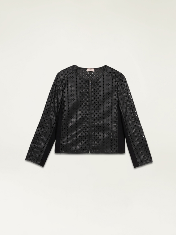 Broderie anglaise effect laser-cut winter jacket