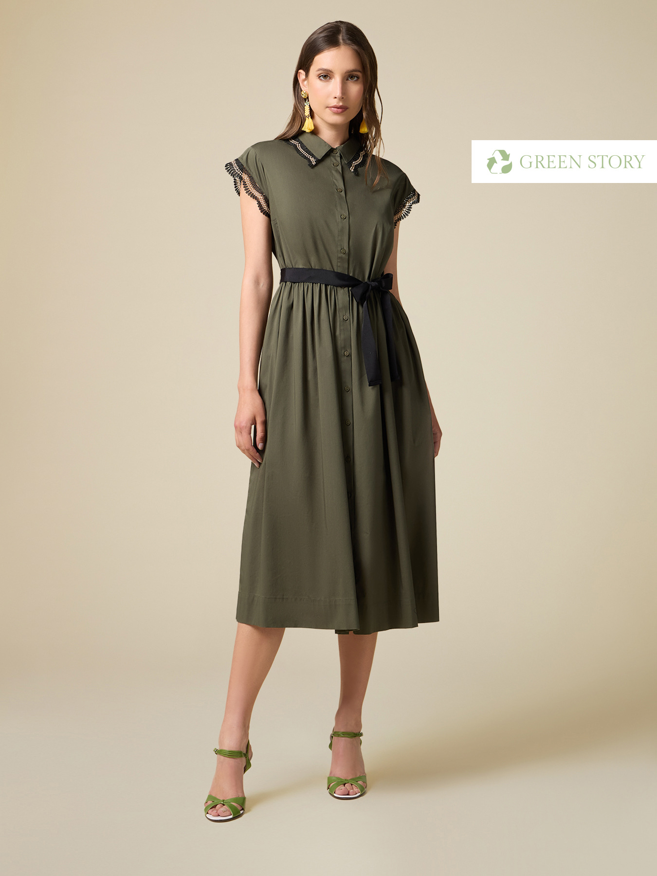 Chemisier dress with macram&eacute; details image number 0