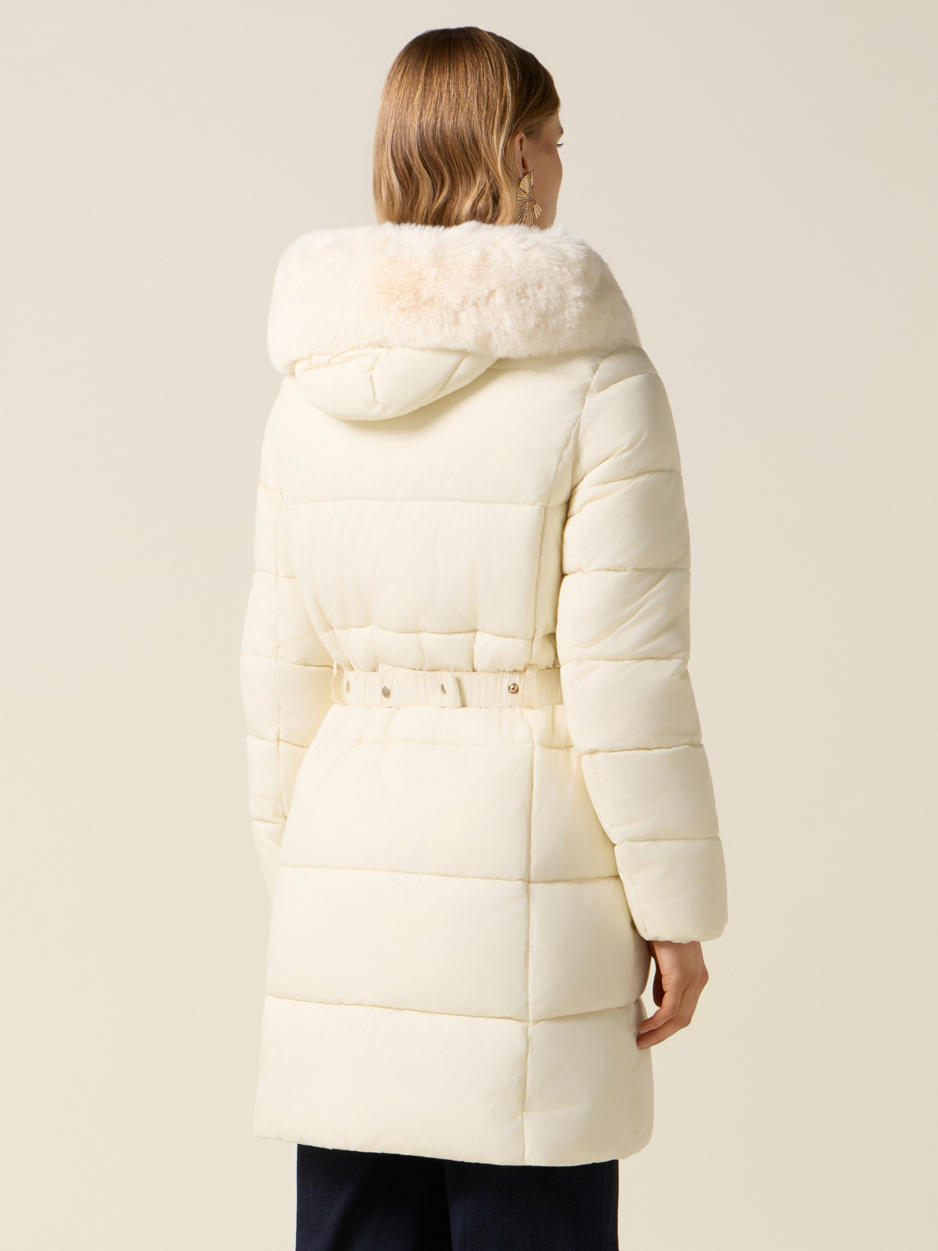 Midi down jacket with jewel belt image number 1