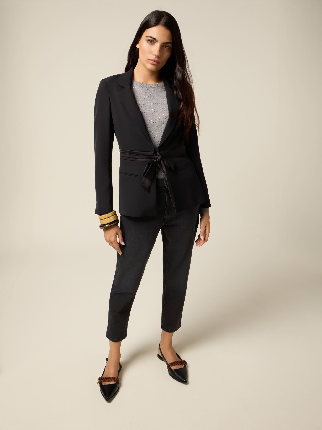 Belted satin blazer image number 3