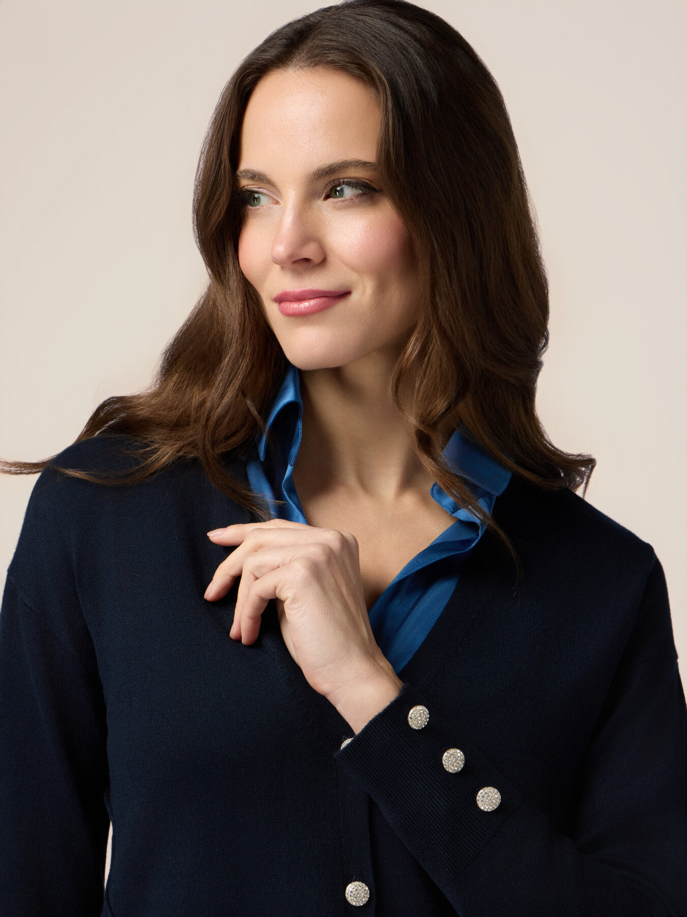 Cardigan din amestec de v&acirc;scoză cu nasturi bijuterie image number 2