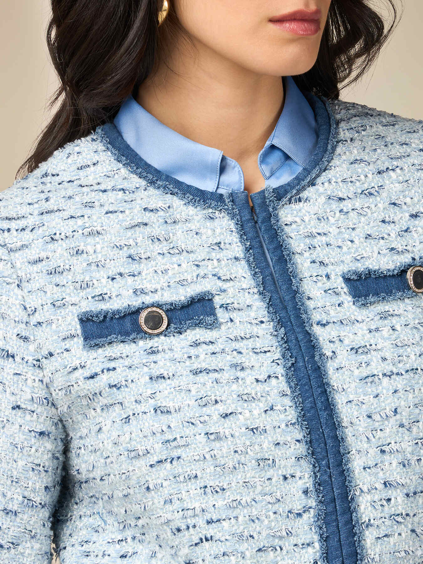 Tweed and denim boxy jacket image number 2