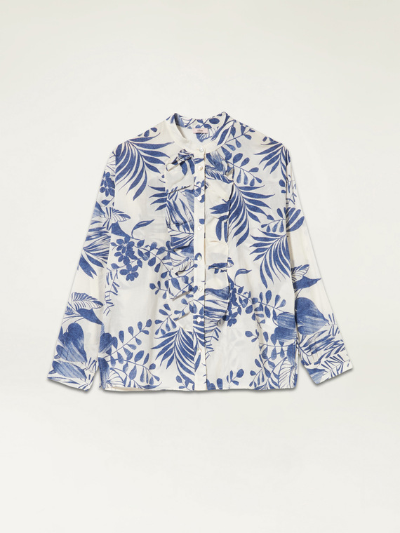 Shirt in patterned cotton with ruffles