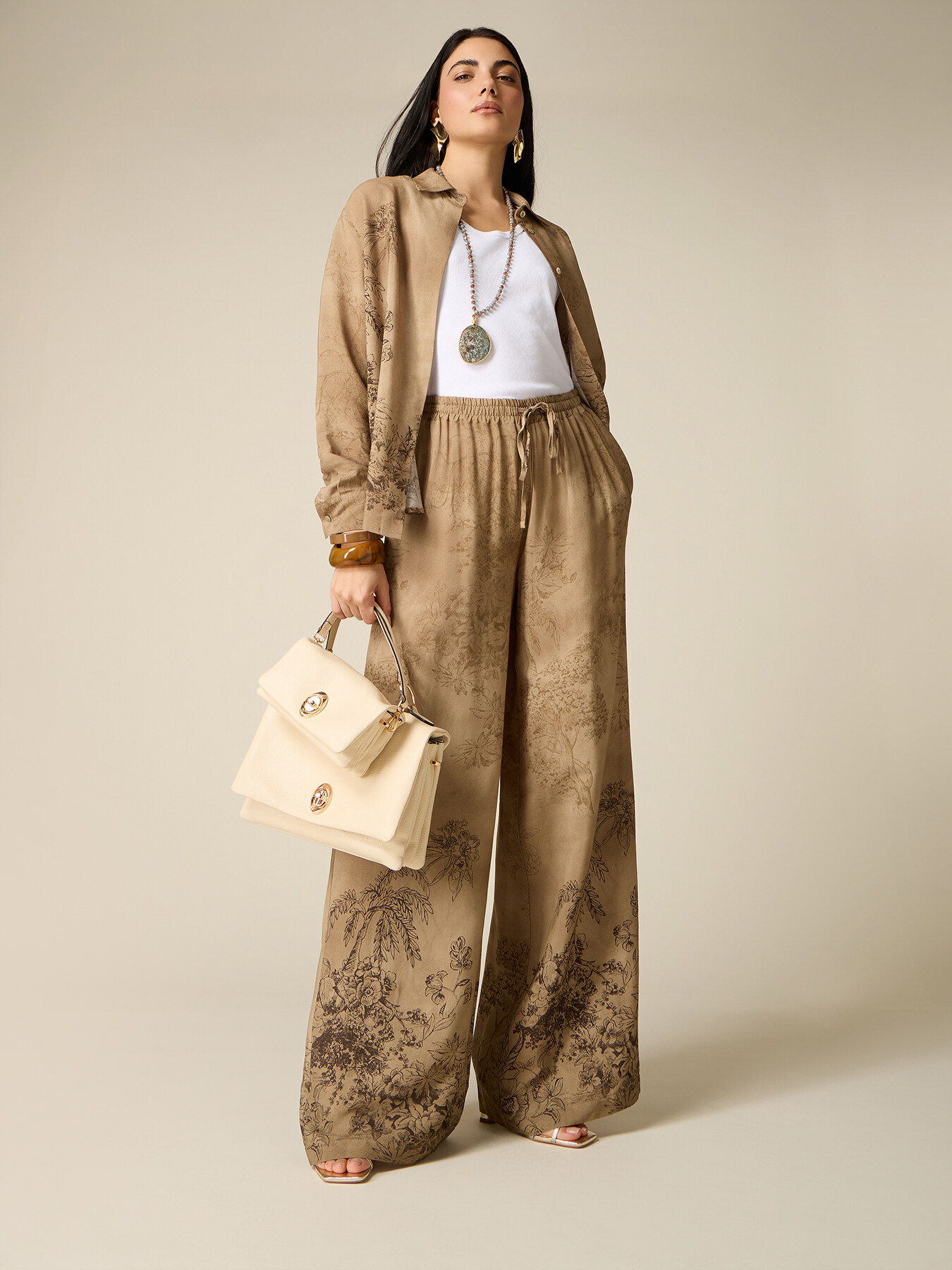 Pantalon palazzo en viscose &agrave; motifs image number 0