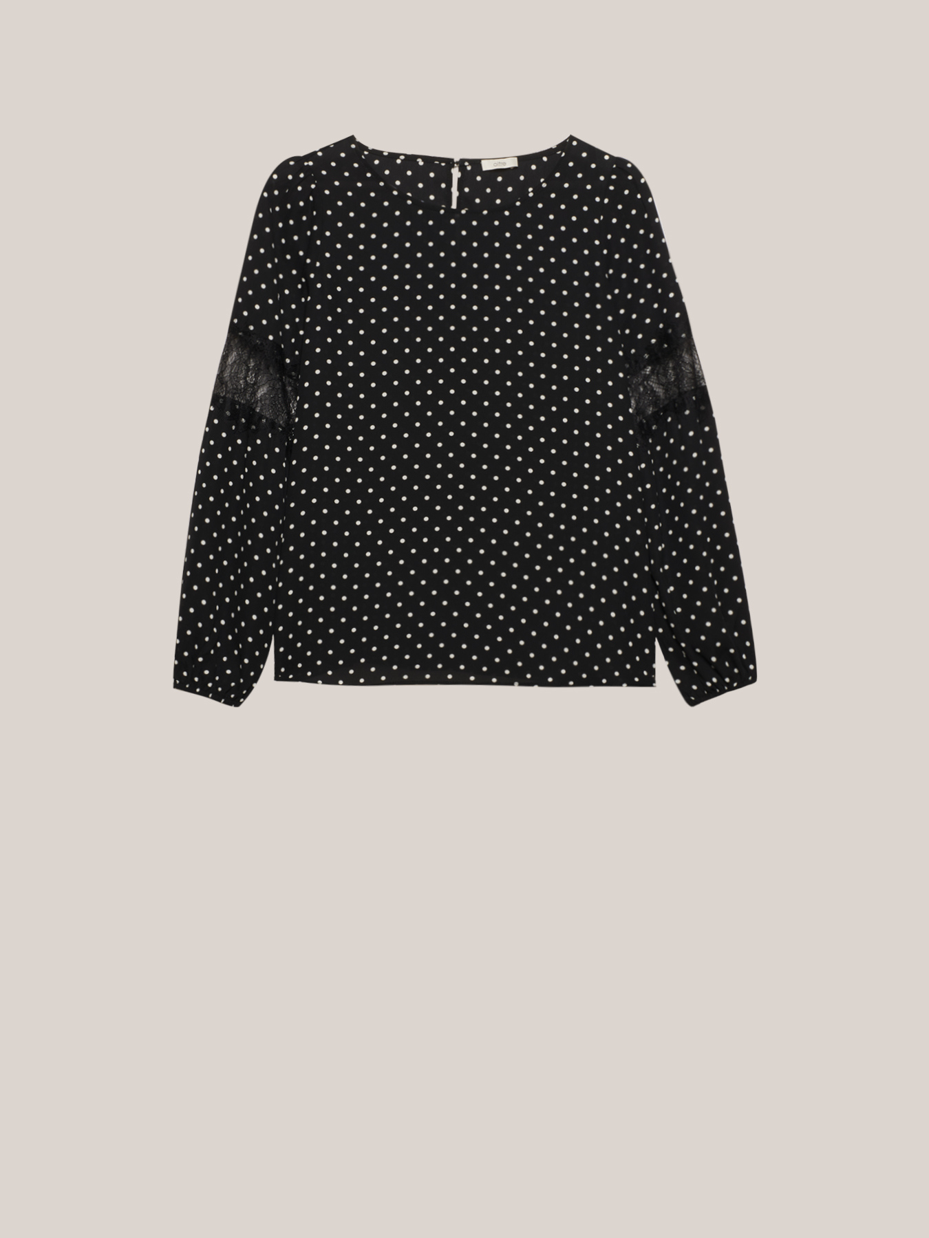 Blusa a pois con inserti in pizzo image number 3