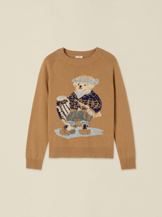 Pull en laine m&eacute;lang&eacute;e avec intarsia et clous