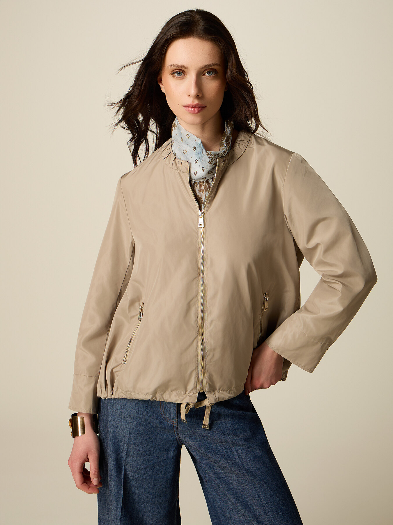 Nylon jacket with gathered collar image number 0