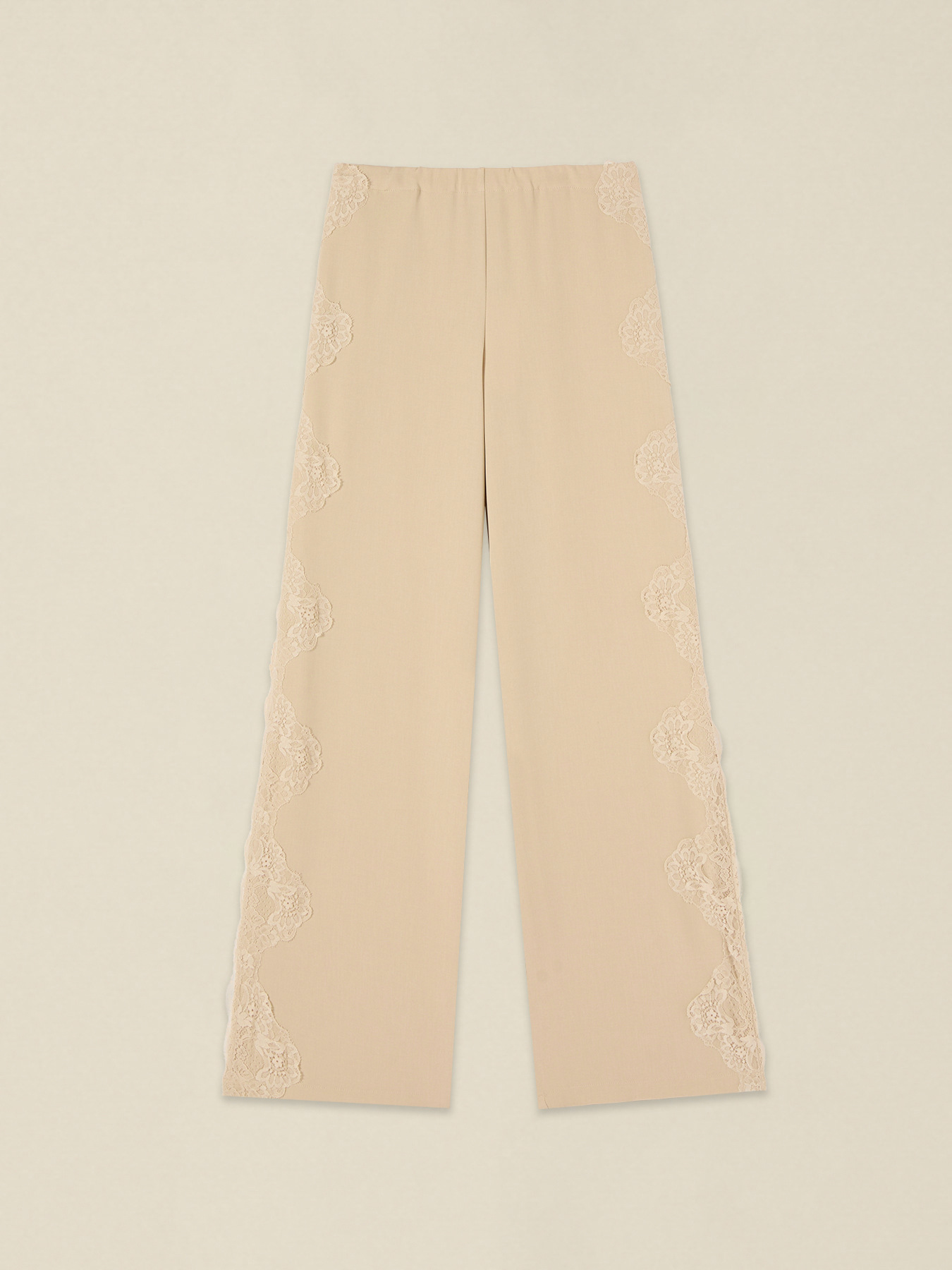 Pantaloni palazzo cu inserții din dantelă florală image number 4