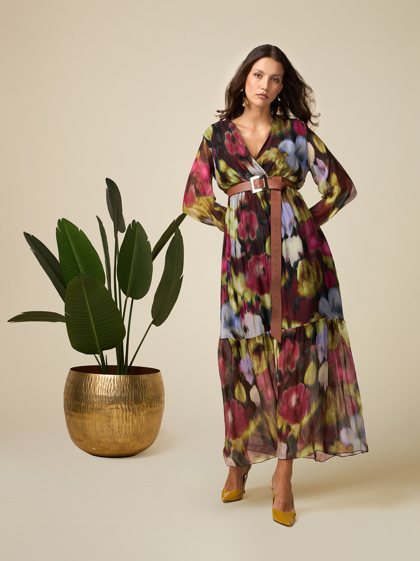 Gemustertes langes Kleid aus Seidengemisch image number 3