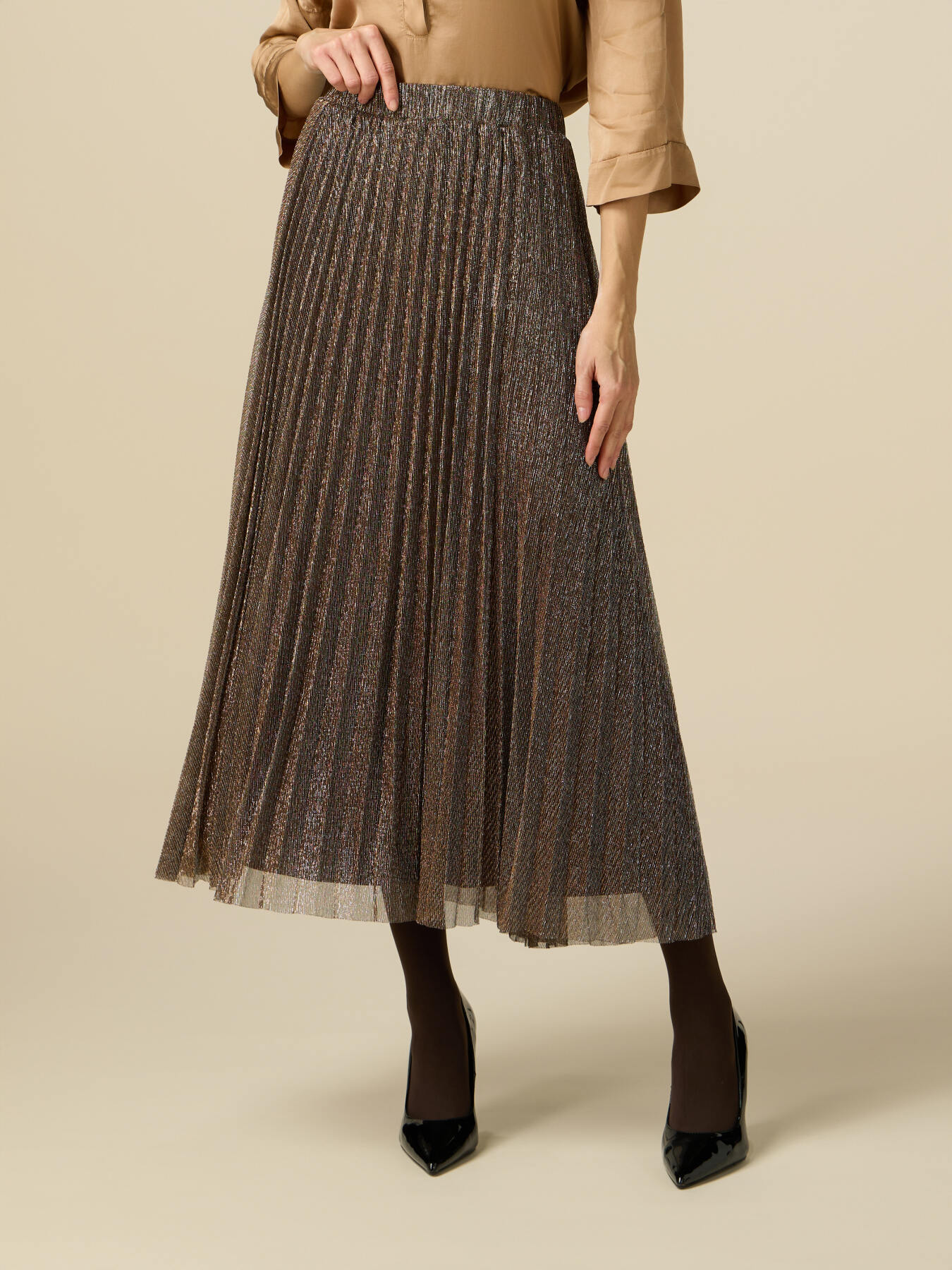 Pleated lurex midi skirt image number 3